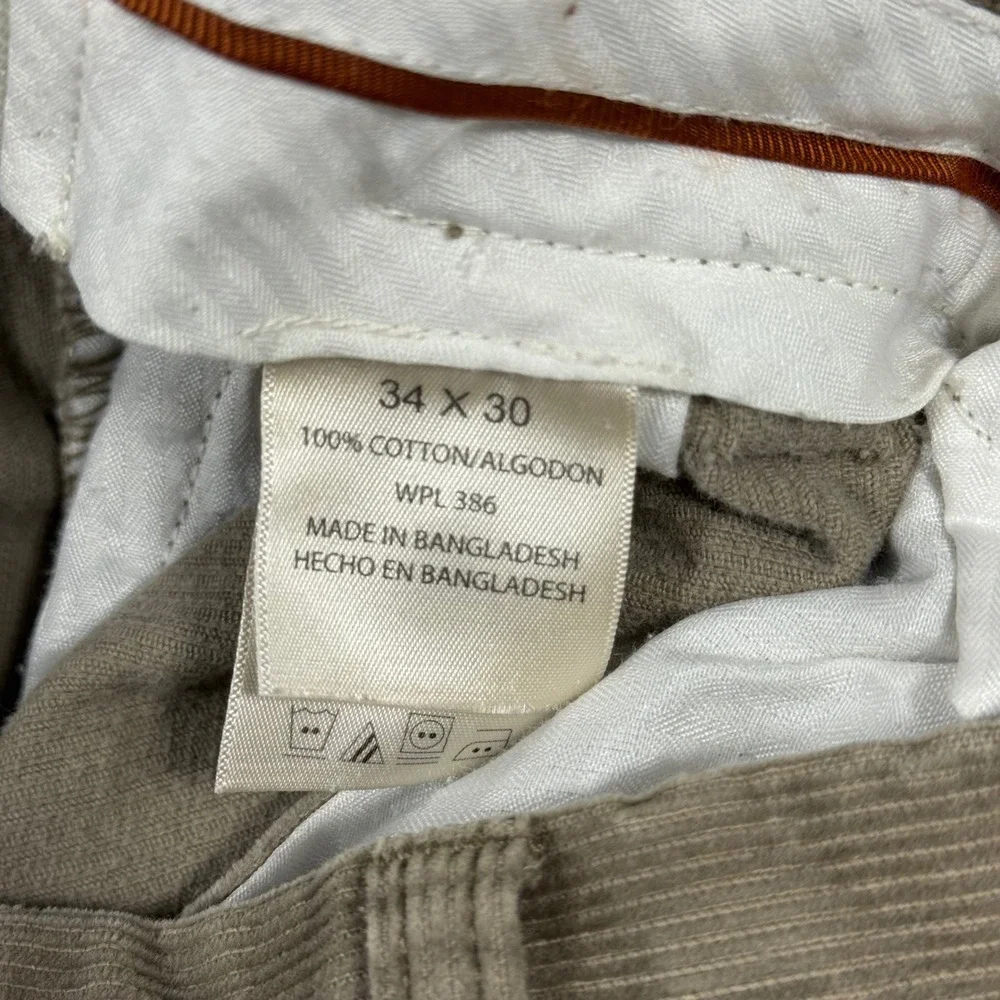 Haggar Men's Tan Brown Corduroy Pants Straight Leg Cotton 34x30‎ Casual Trousers
